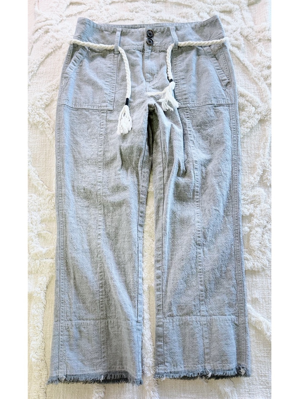 Aventura Women’s Gray Cotton Stretch Utility Pants Rope Belt Size 6 EUC
